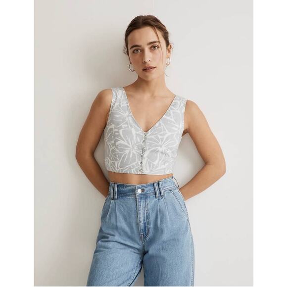 NWT Madewell  Linen-Blend Gwen Crop Vest Top in Abstract Flora Size 12 - Picture 1 of 10